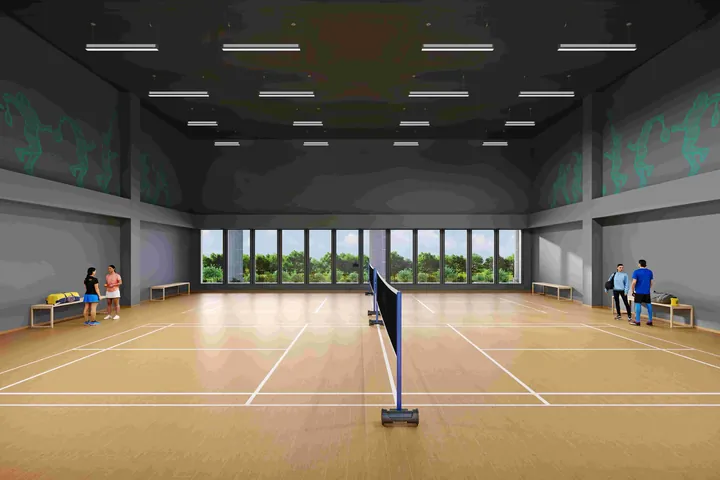 An indoor badminton hall in the clubhouse