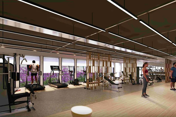 The gym with a view of the gardens